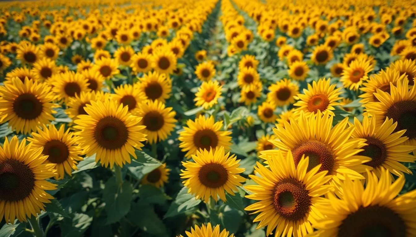Aerial View of Blooming Sunflower Field