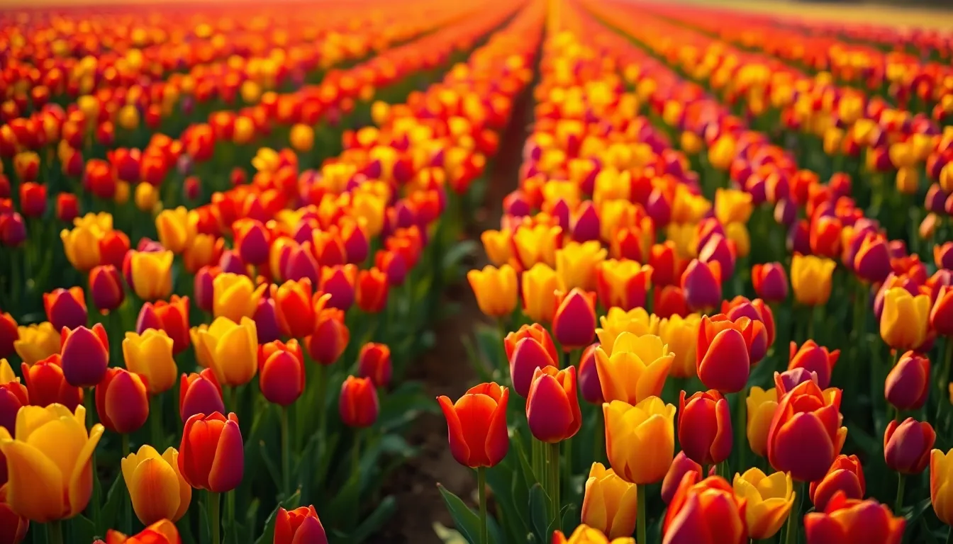 Colorful Tulip Field Aerial View