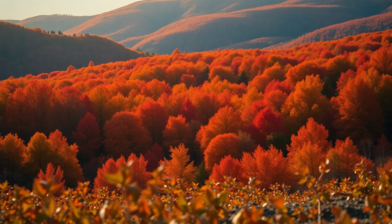 Vibrant Autumn Forest in Rolling Hills