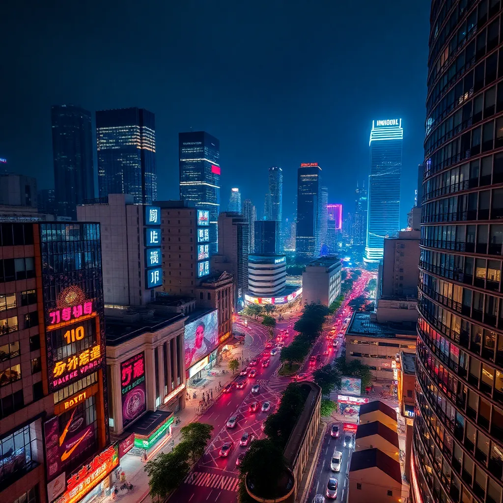 Vibrant Night Aerial Cityscape