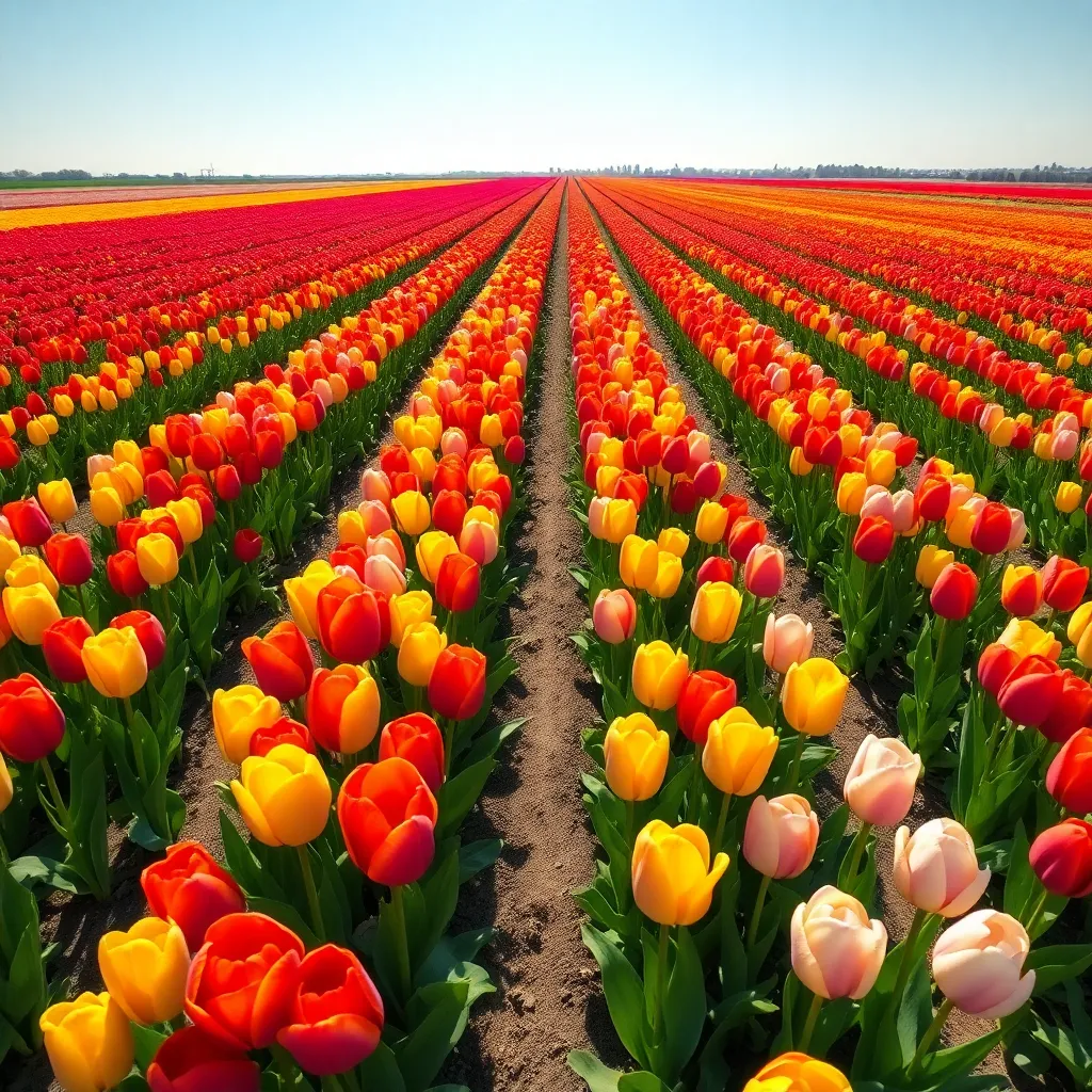 Vibrant Aerial View of Tulip Field