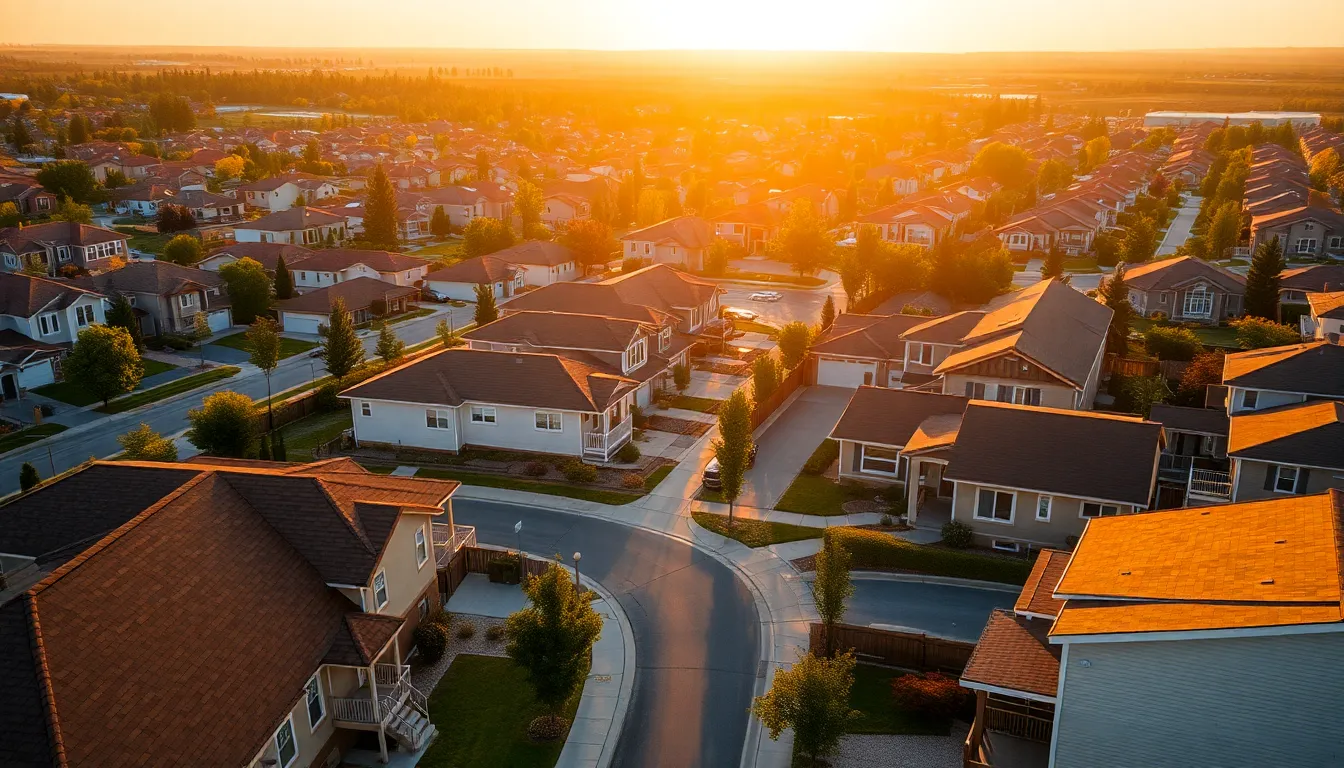 Stylish Suburban Neighborhood Aerial View