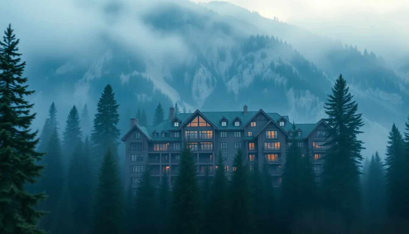 Luxury Mountain Resort in Misty Morning Light
