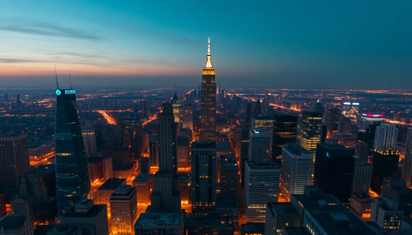 Urban Skyline Aerial at Dusk