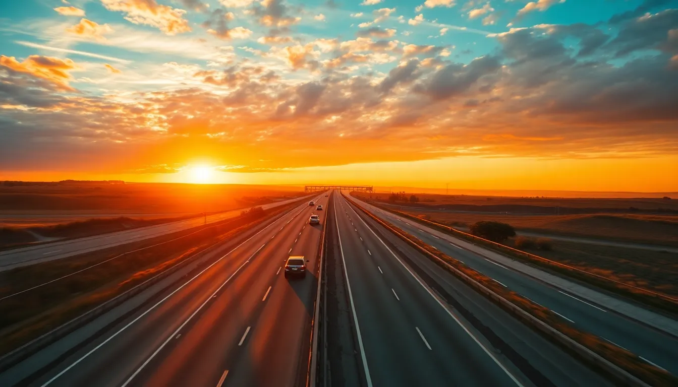Sunset Aerial View of Busy Highway
