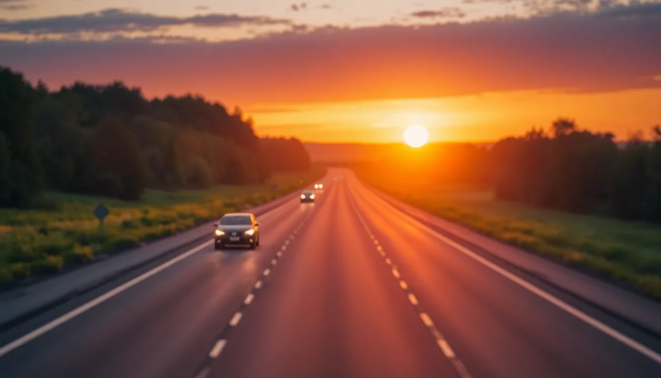 Sunset Aerial View of Rural Highway