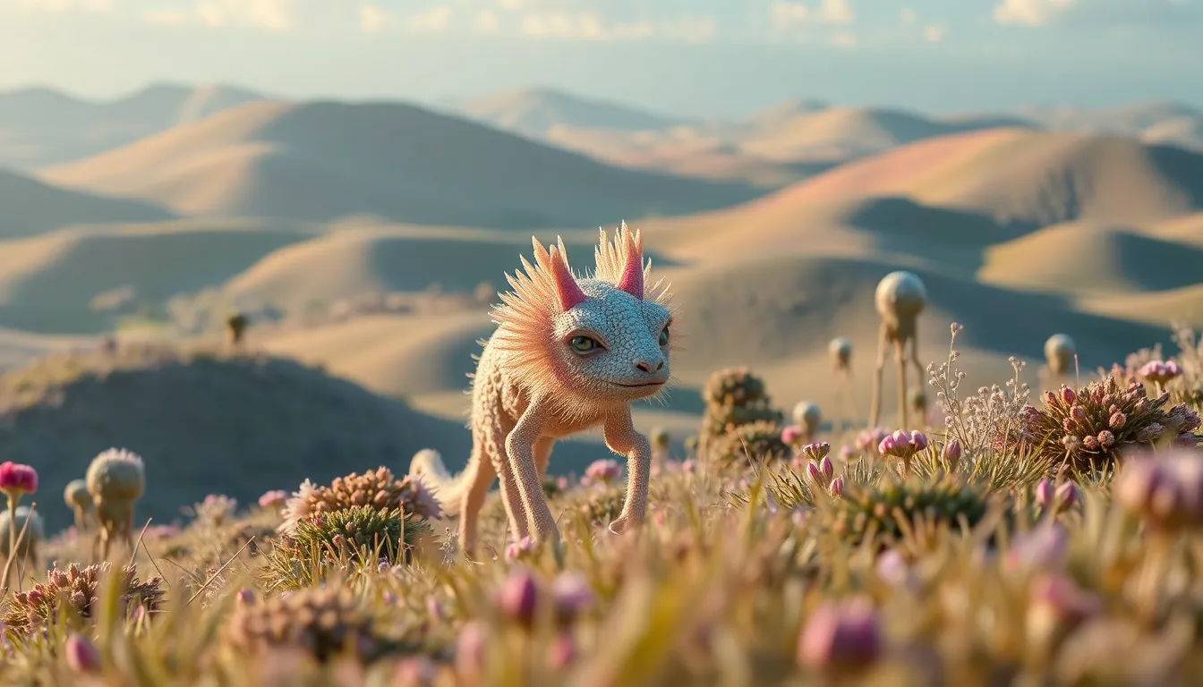 Surreal Digital Creature in Fantasy Landscape