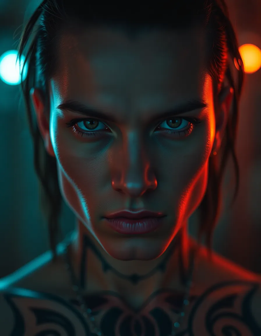 Cyberpunk Character Portrait with Luminous Tattoos