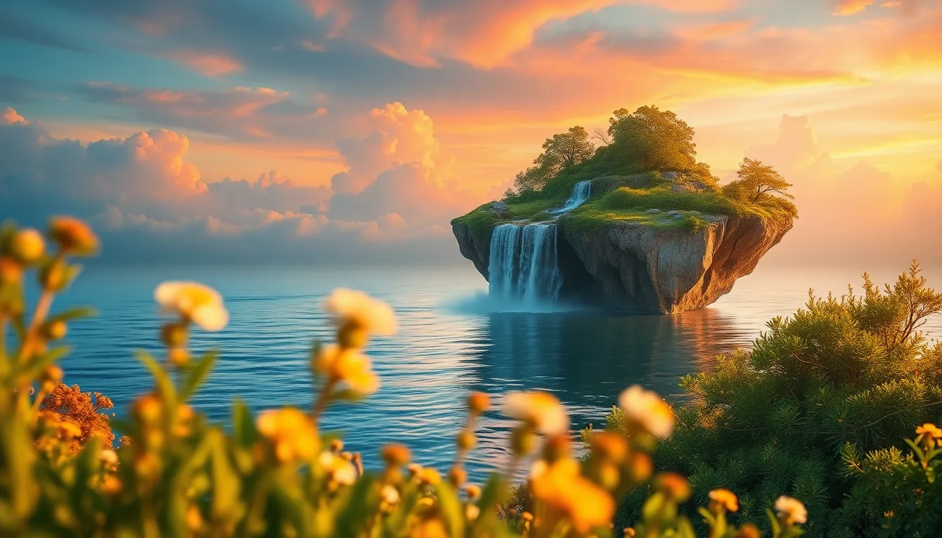 Floating Island in Fantasy Sky