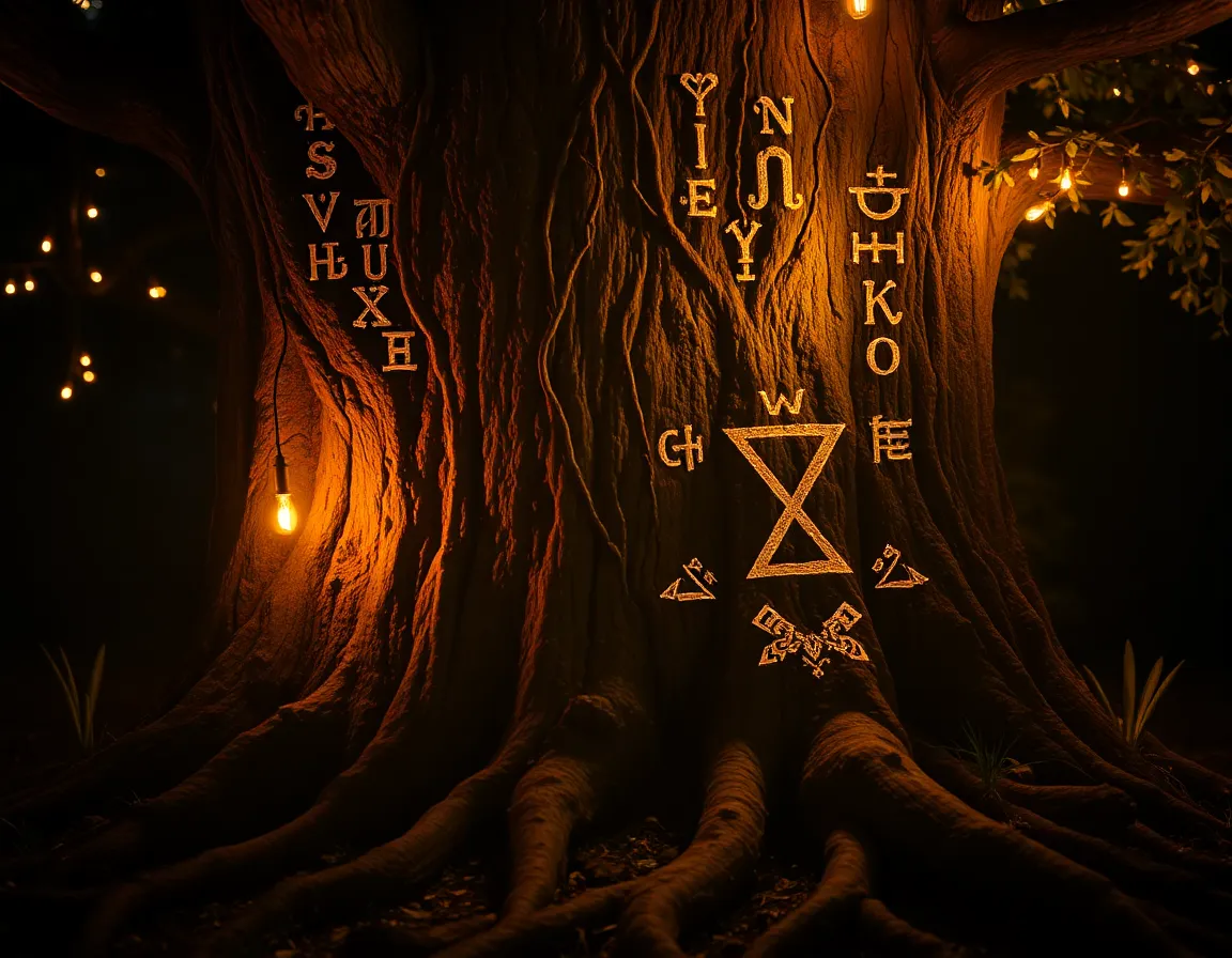 Ancient Mystical Tree with Glowing Runes