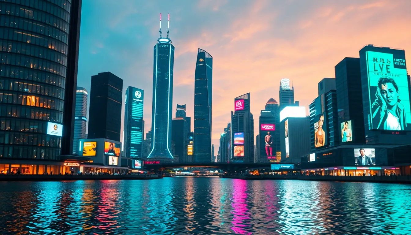 Futuristic City Skyline at Dusk