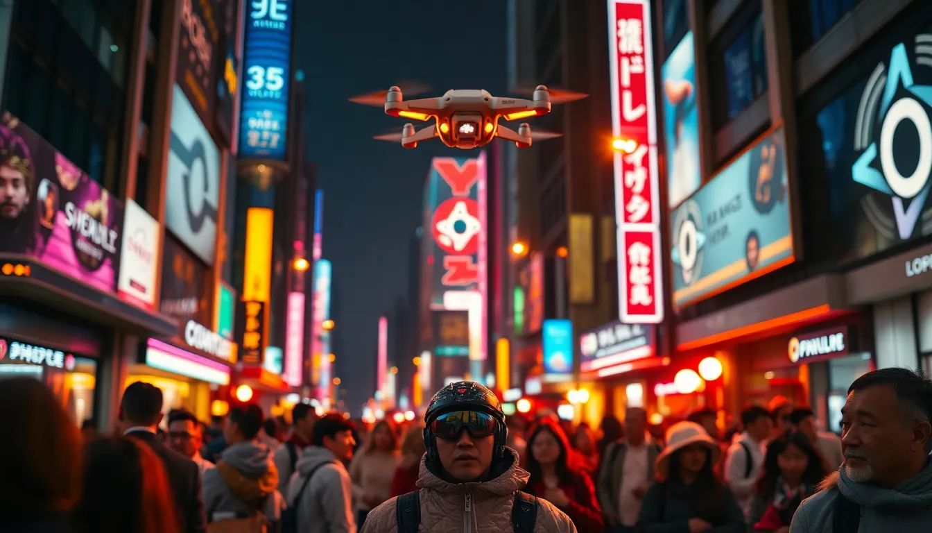 Bustling Futuristic Street at Night