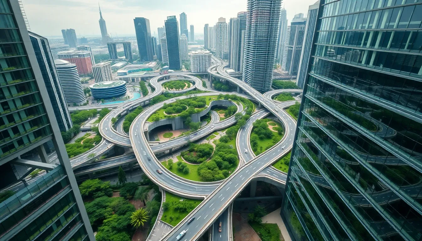 Aerial View of Futuristic Cityscape