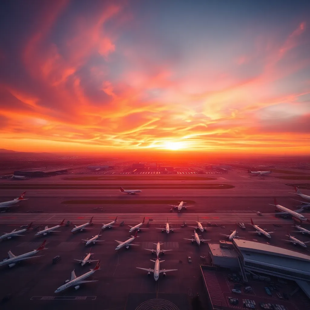 Stunning Sunset Over Busy Airport