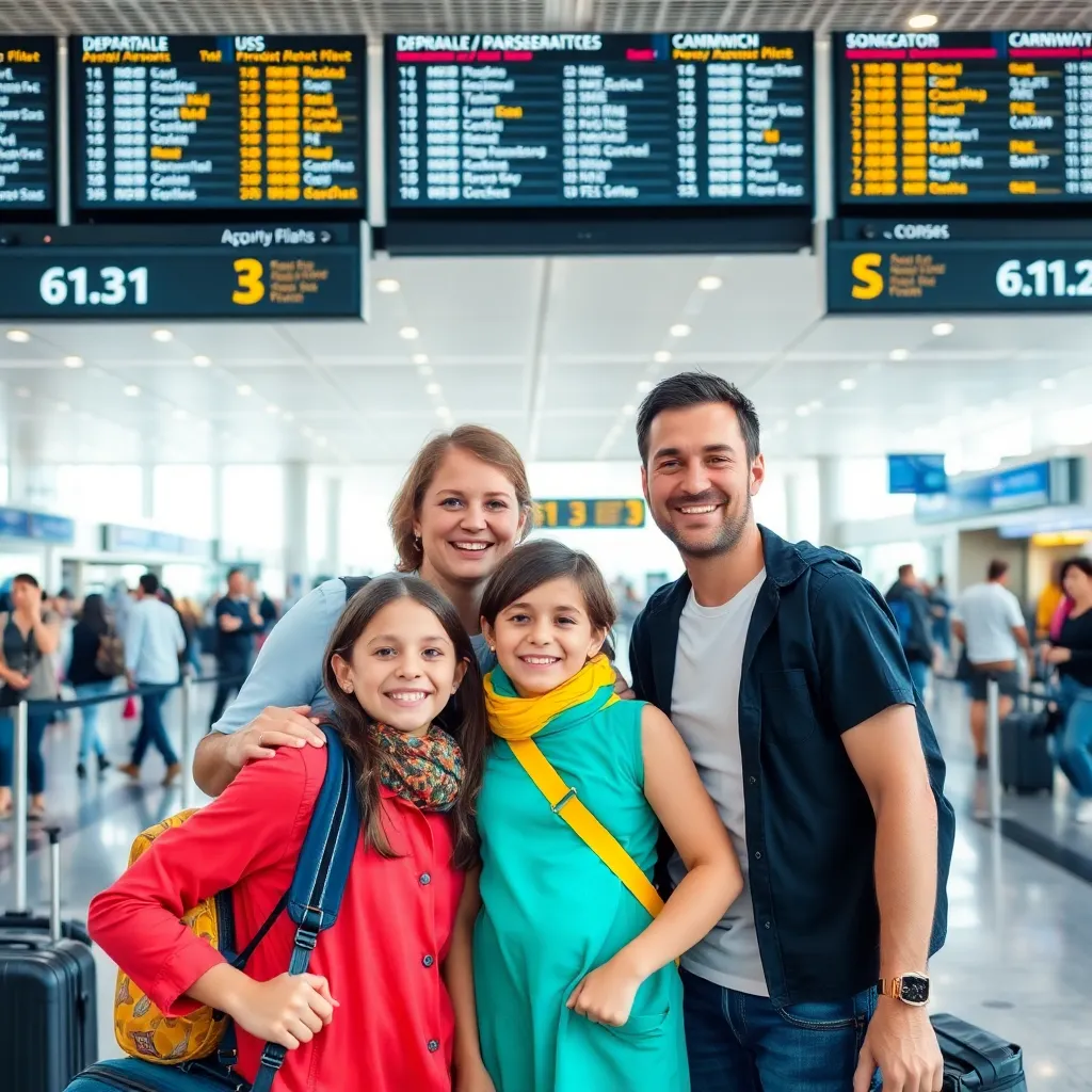 Happy Family at Airport Departure Gate