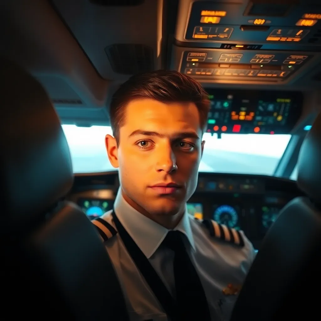 Pilot in Cockpit of Commercial Airplane