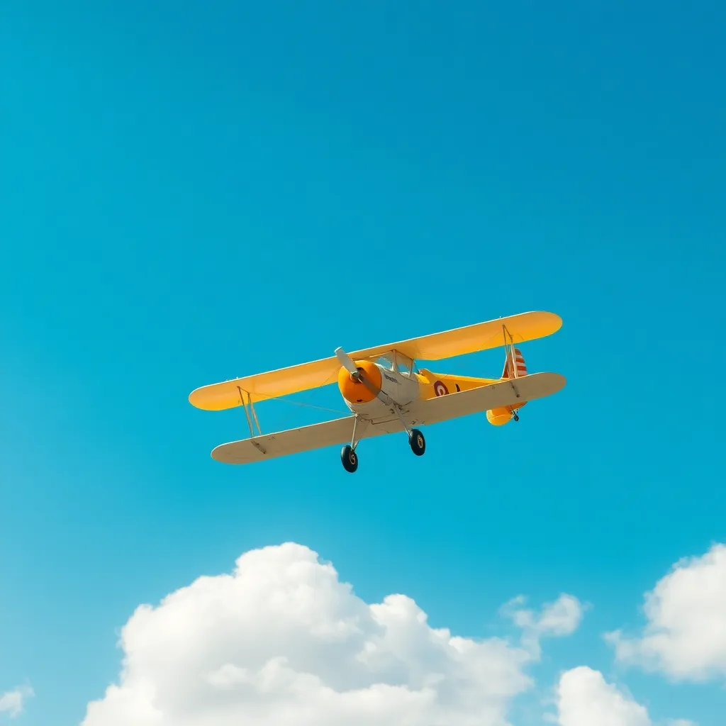 Classic Biplane in Blue Sky