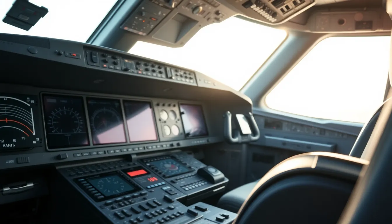 Discover the intricate details of a modern commercial airliner cockpit, beautifully captured in a macro shot. The soft daylight streaming through the windows creates a serene mood, highlighting the array of buttons, screens, and controls that define the high-tech environment of aviation. Each element is rendered in sharp focus, showcasing textures and materials, from polished metal to soft fabric, offering a glimpse into the complex world of piloting. This photograph embodies the sophistication and innovation of contemporary air travel.