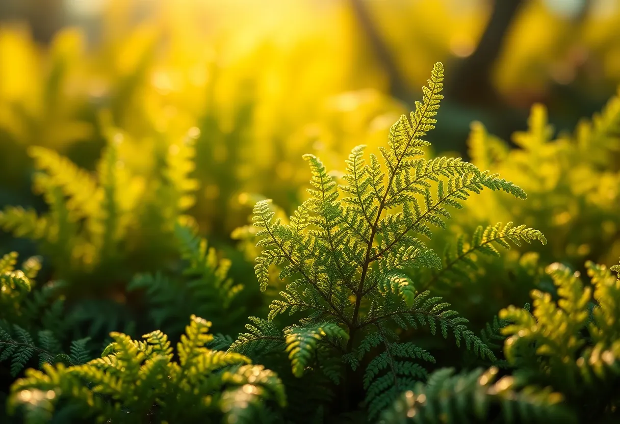 Experience the serene beauty of an alien garden at twilight, where bioluminescent plants glow softly against a backdrop of deepening blue and pink hues. Towering foliage creates a magical atmosphere, enhanced by the meticulous details captured through hyperfocal distance. The foreground flowers pop with muted tones, drawing viewers in along the beautifully curved pathway. This tranquil landscape invites contemplation and inspires wonder at the extraordinary plant life.