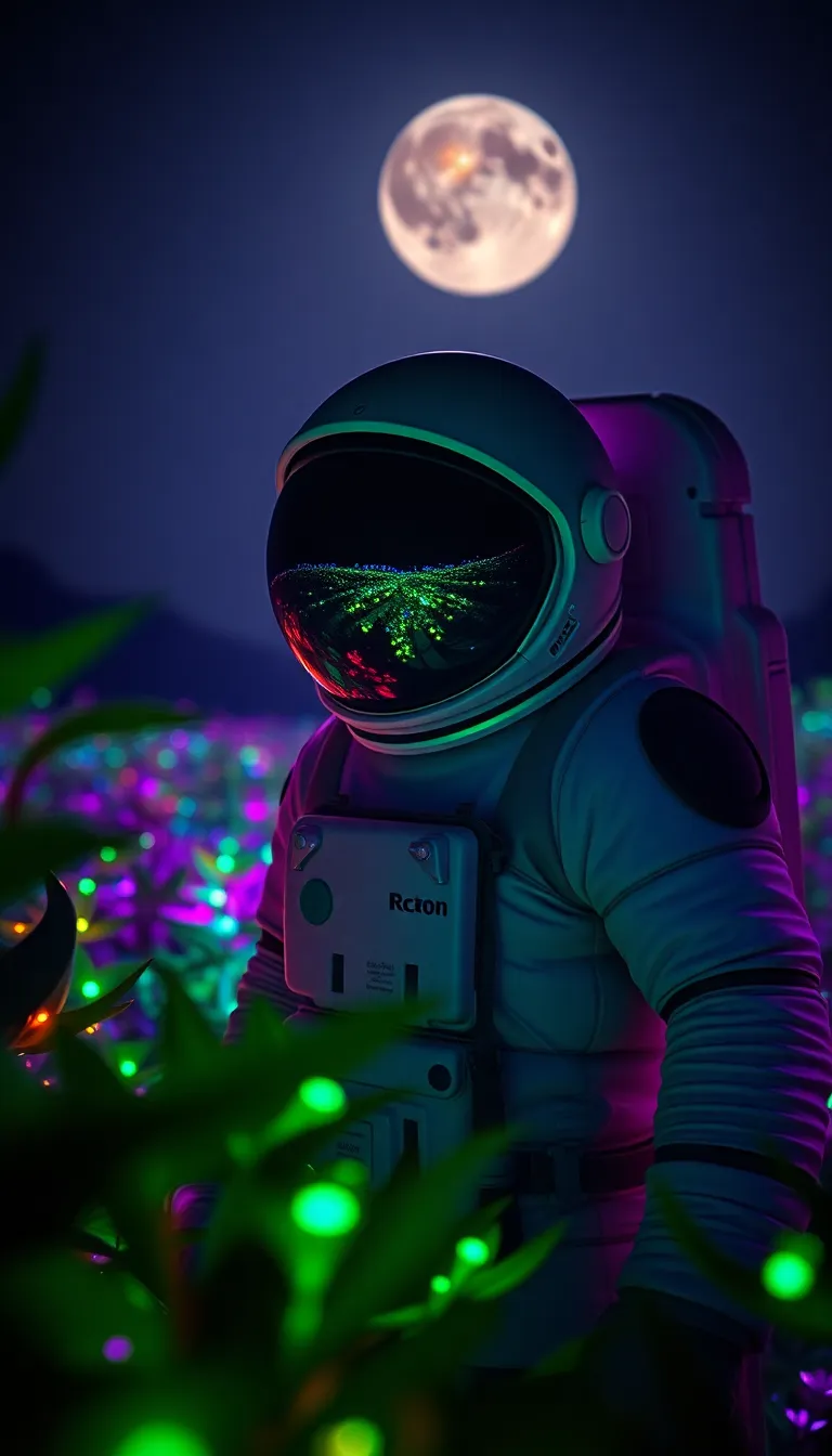 Astronaut in Neon Alien Landscape