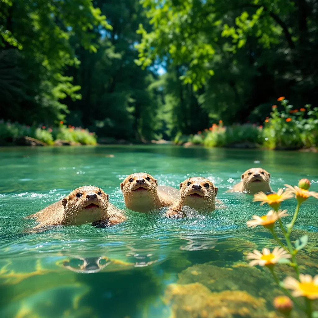 Playful Otters in a River