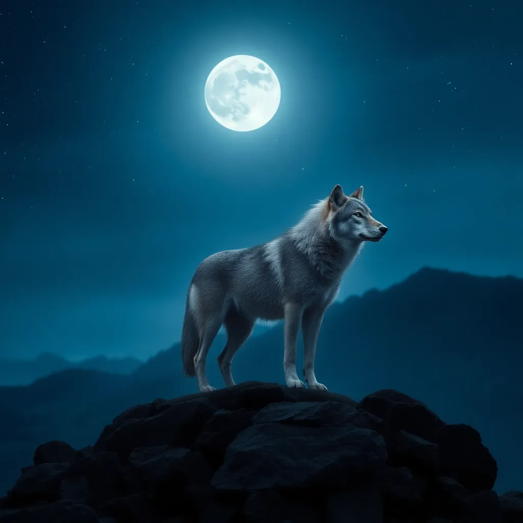 Wolf Under a Starry Night Sky