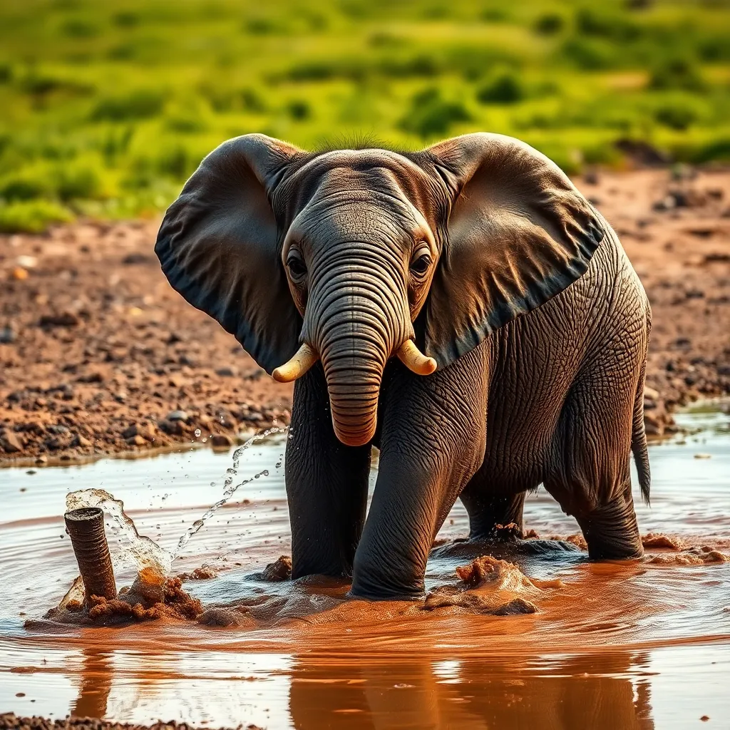 Baby Elephant Playing in Mud