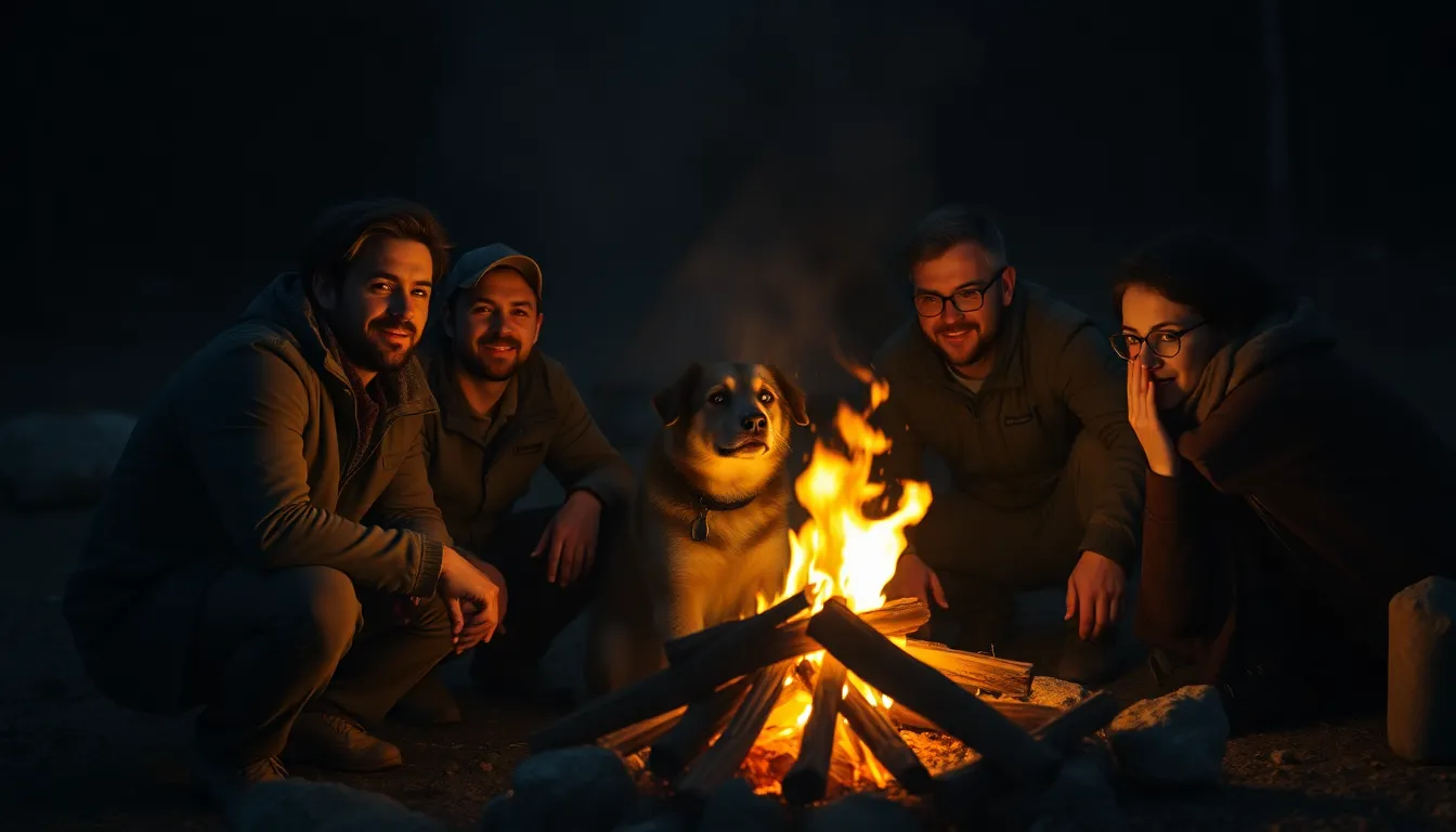 Campfire Gathering with Dog
