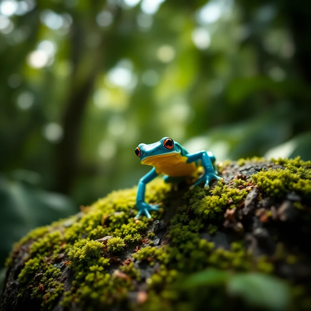 Close-Up of Poison Dart Frog in Rainforest