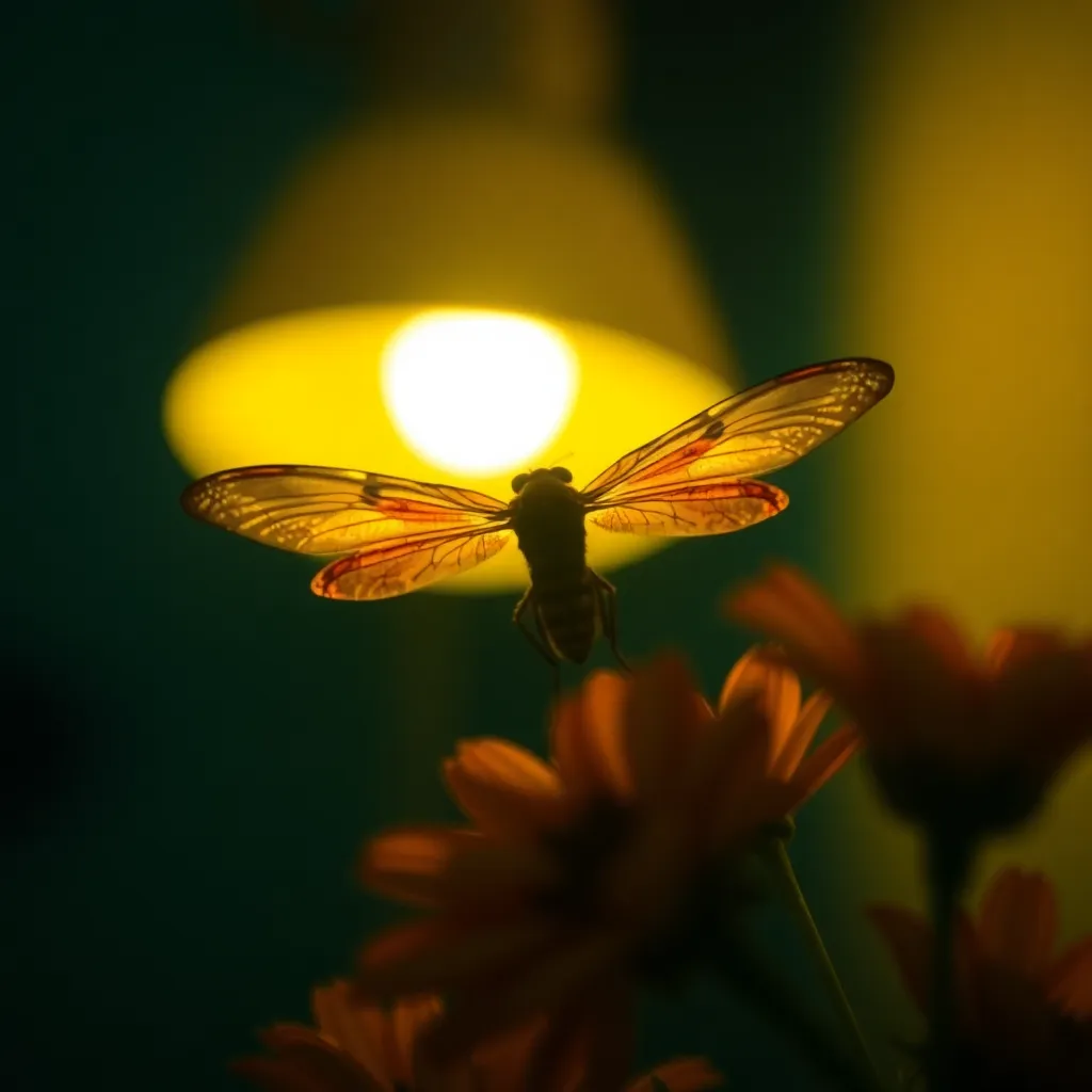 Dragonfly Silhouette Against Warm Light