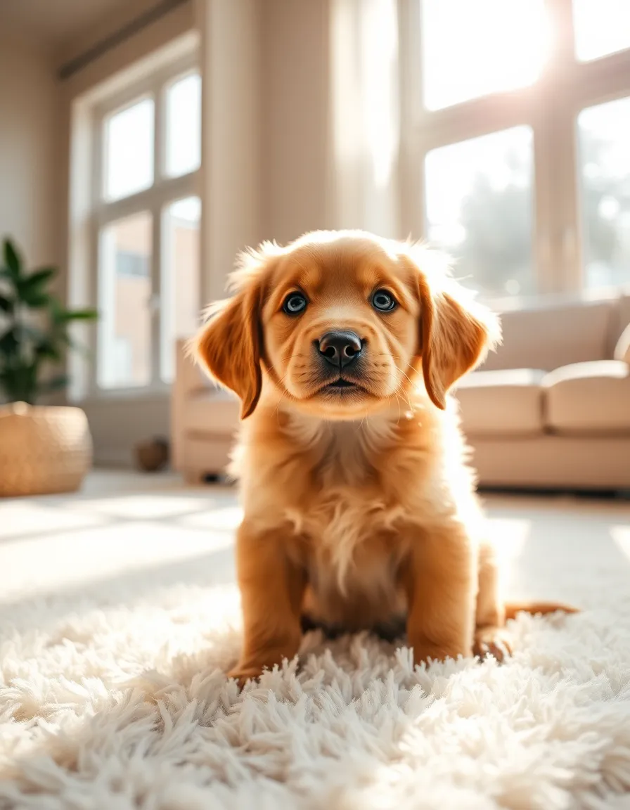 Playful Golden Retriever Puppy in Living Room