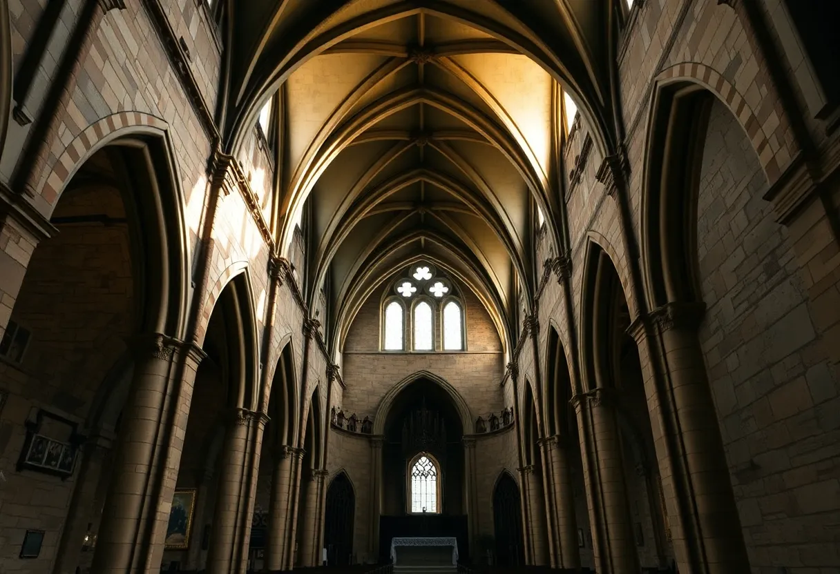 Gothic Cathedral Arches Under Overcast Light