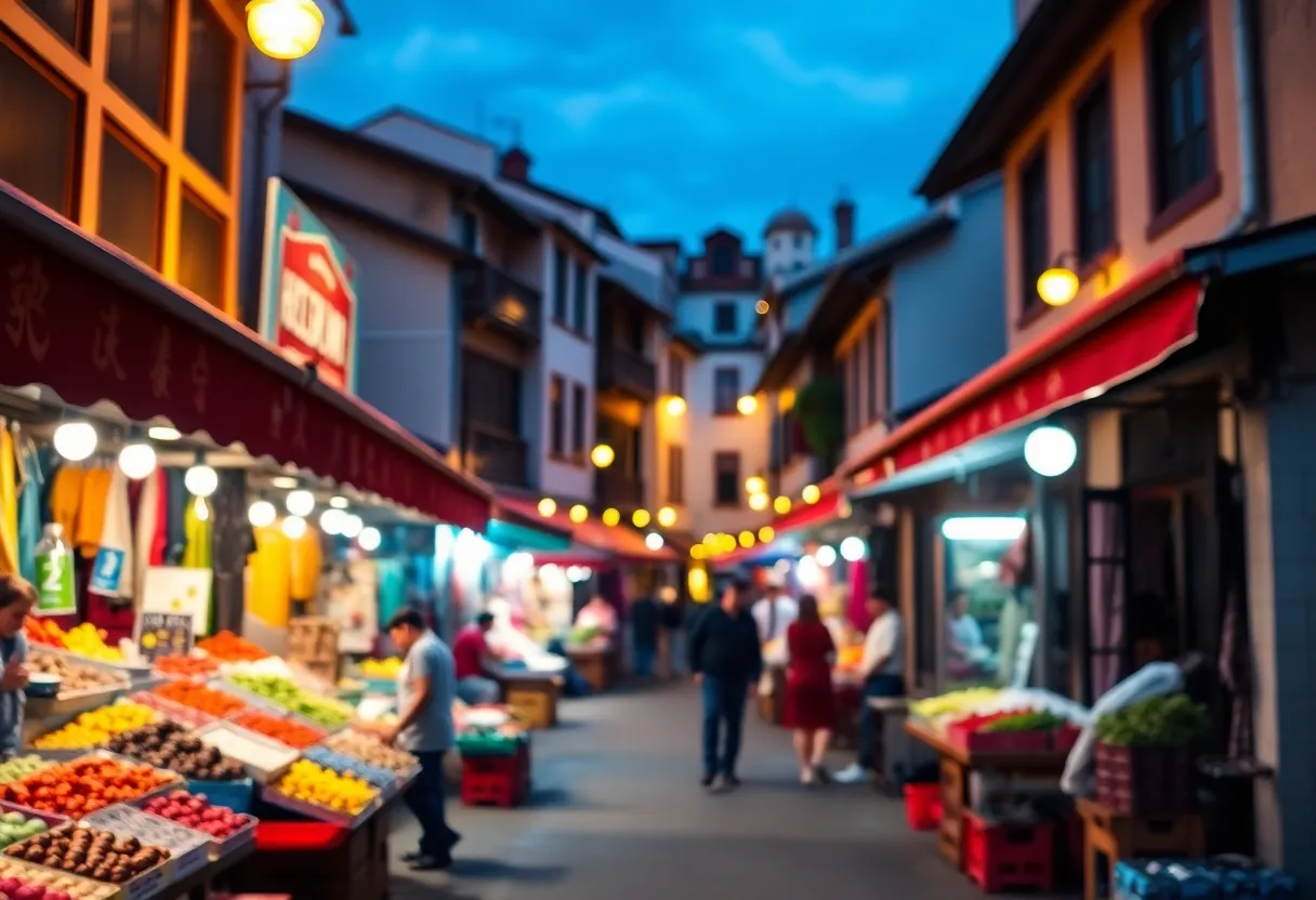 Vibrant Marketplace at Dusk