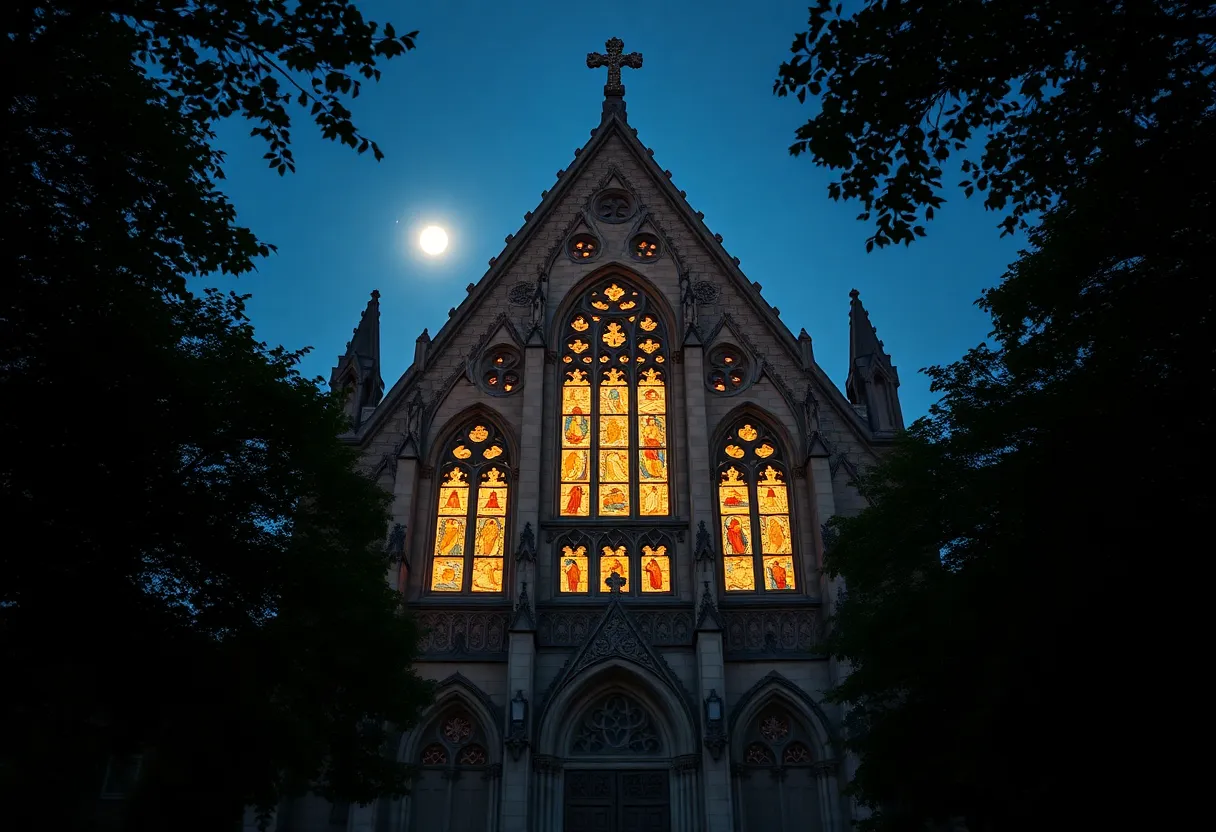 Gothic Cathedral Illuminated at Twilight