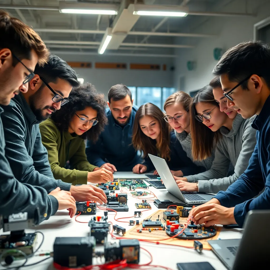 Diverse Engineers Collaborating on AI Projects