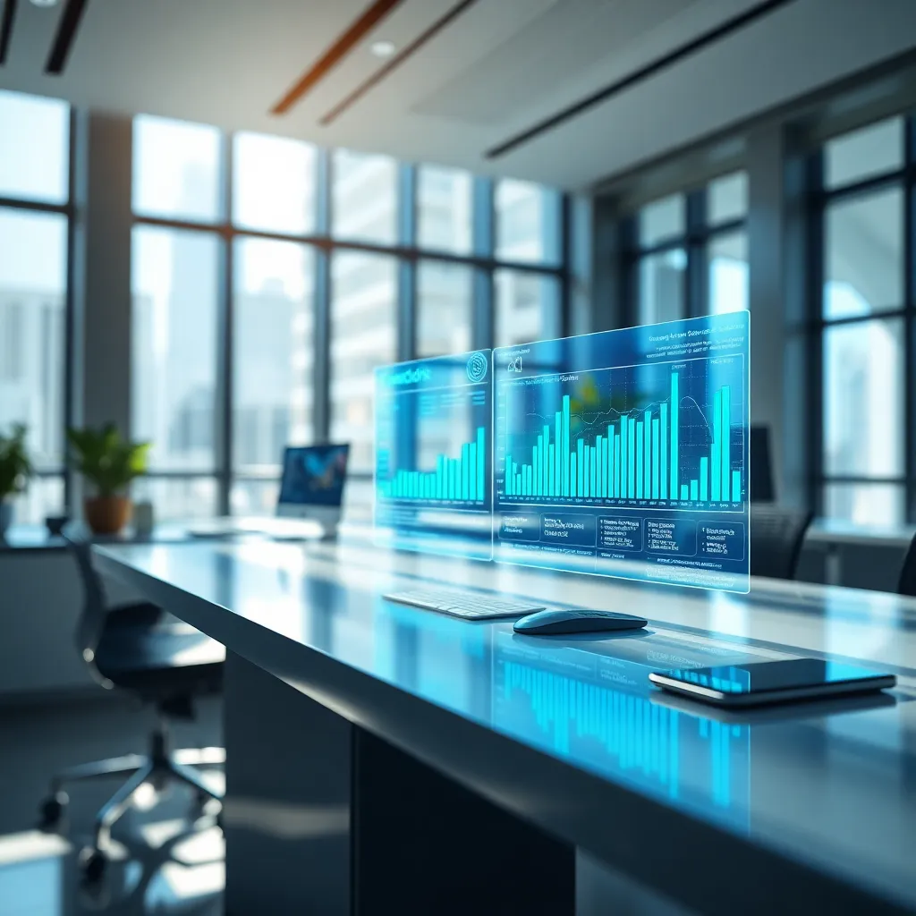 Futuristic AI Office with Holographic Interface