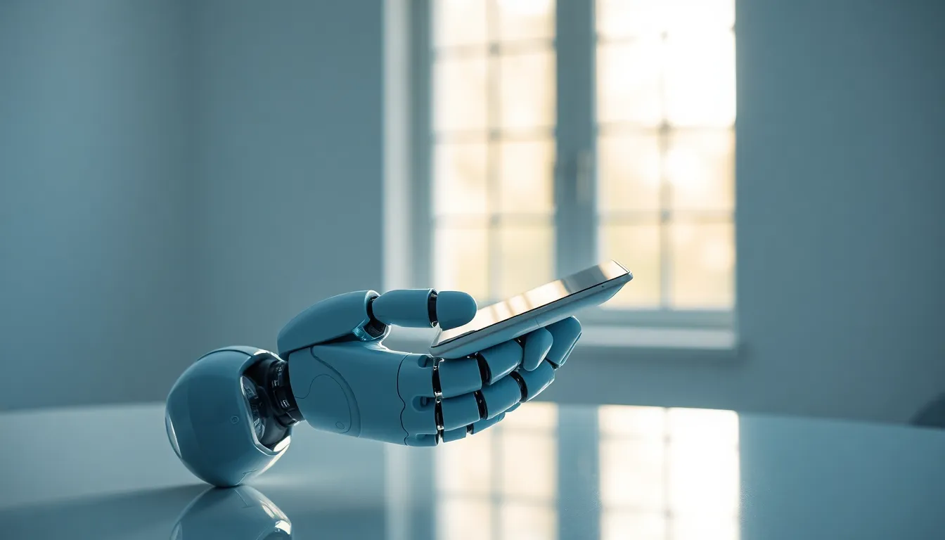 Futuristic Humanoid Robot at Desk