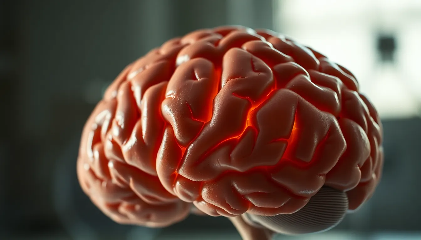 A striking macro image of a human brain, illustrating its intricate neural connections in stunning detail. The soft, diffused daylight enhances the natural textures and forms, creating an organic and scientific atmosphere. The shallow depth of field draws focus to the brain, while the muted color palette evokes a sense of seriousness and depth. This composition underlines the human aspect of artificial intelligence research.
