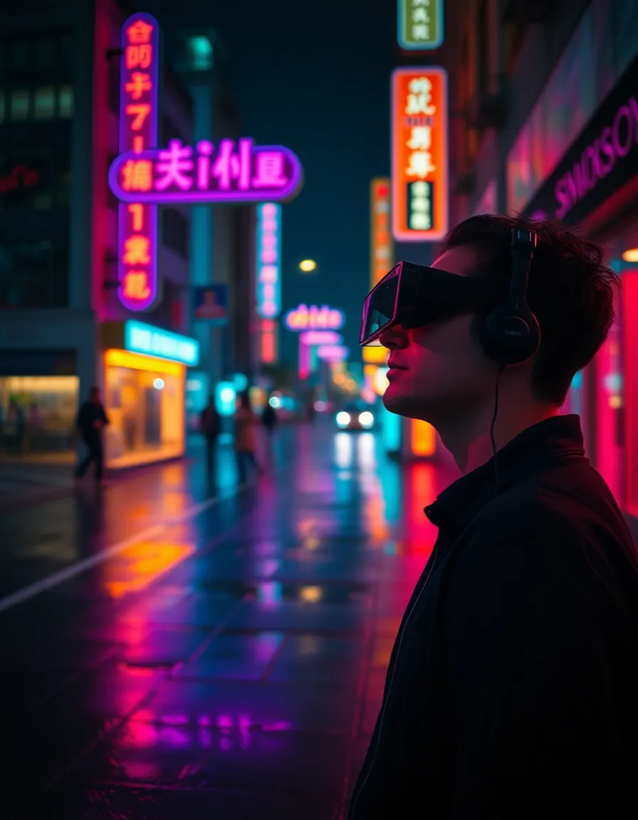 Futuristic Street Scene with Augmented Reality