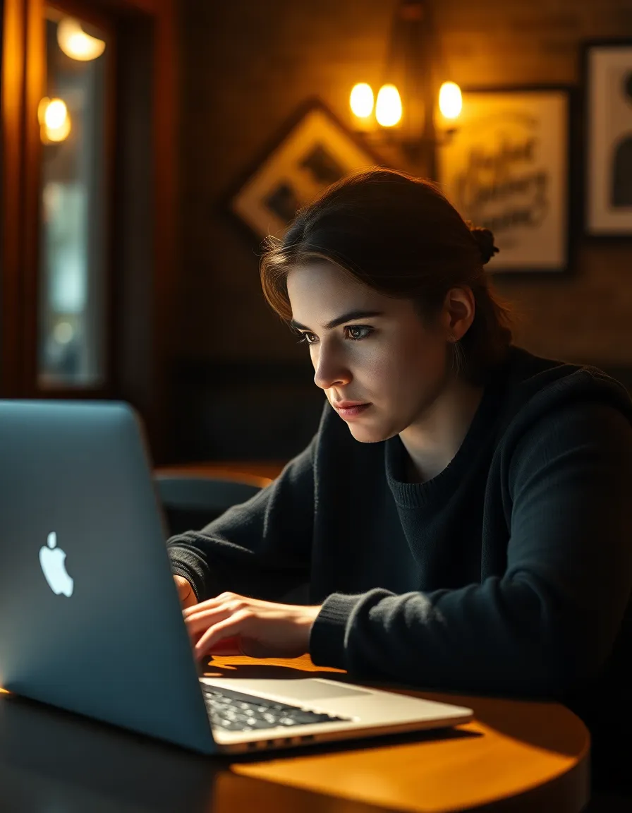 Young Woman Enjoying Virtual Reality Experience This portrait captures a young woman immersed in a virtual reality experience. Shot during golden hour, warm sunlight creates a soft halo effect around her joyful expression. The shallow depth of field beautifully blurs the cozy living room background, drawing attention to the detailed textures of her hair and the VR headset. The Kodak Portra-inspired color palette enriches her warm skin tones, embodying a sense of excitement and wonder in the face of advanced technology.