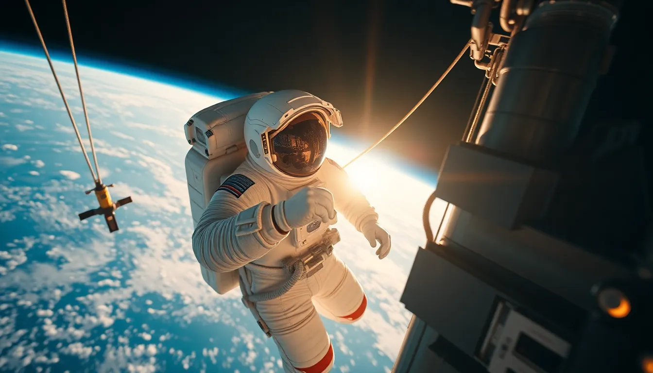 Astronaut Spacewalk Outside ISS