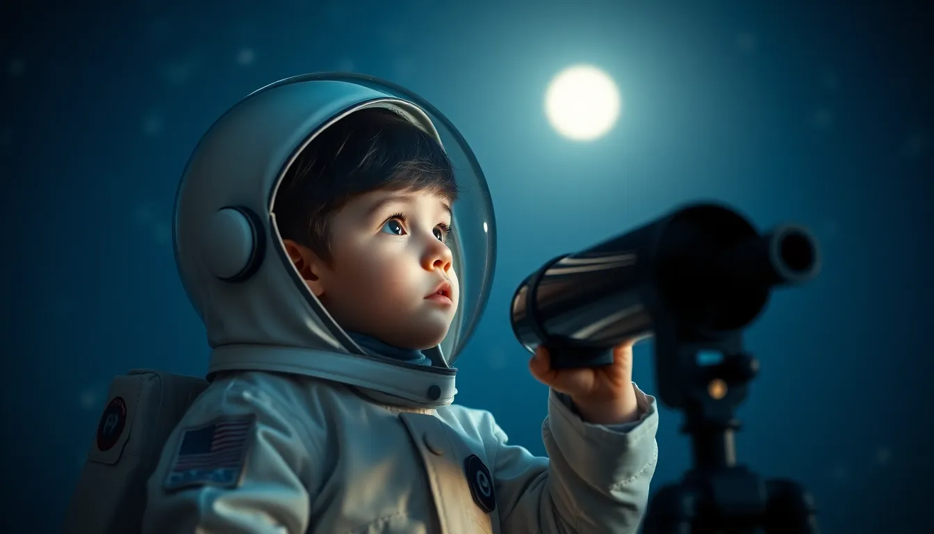 Child Astronaut Gazing at Stars