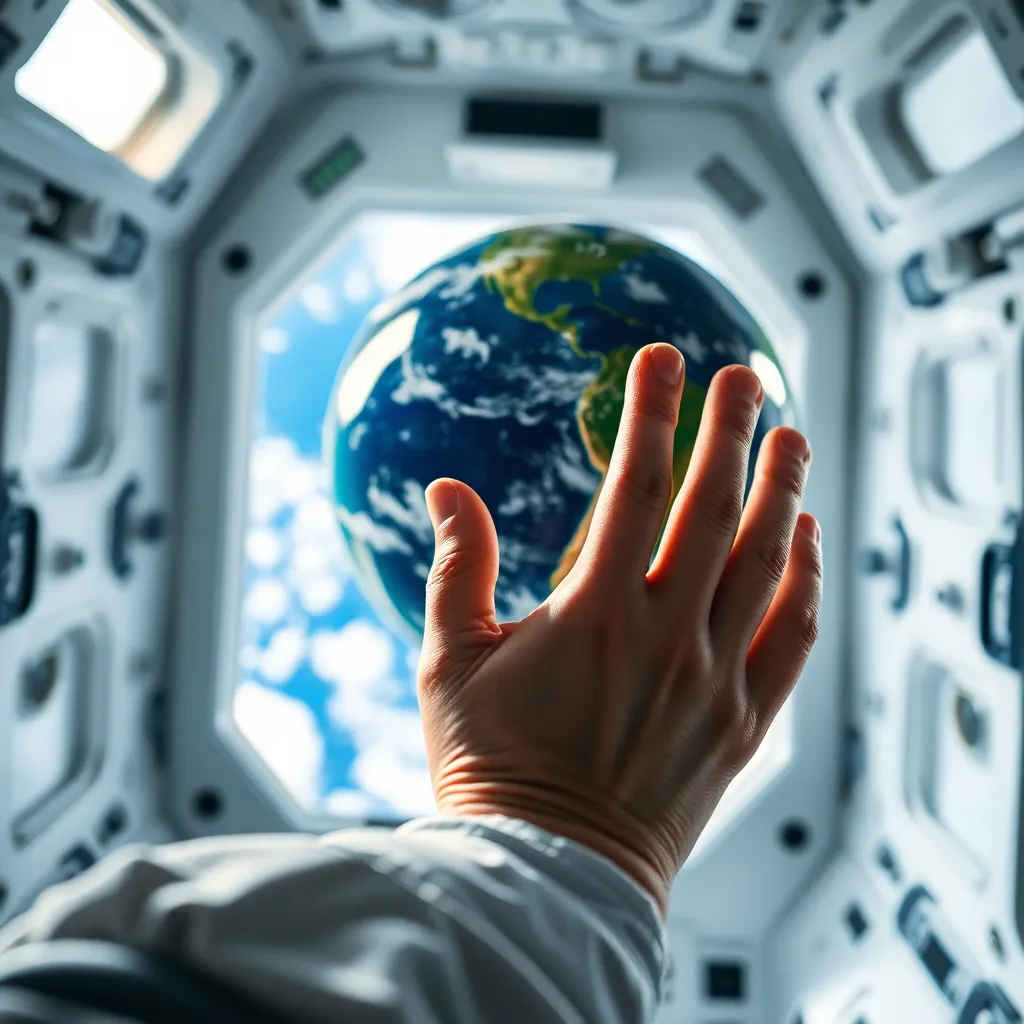 Astronaut Hand Reaching for Earth