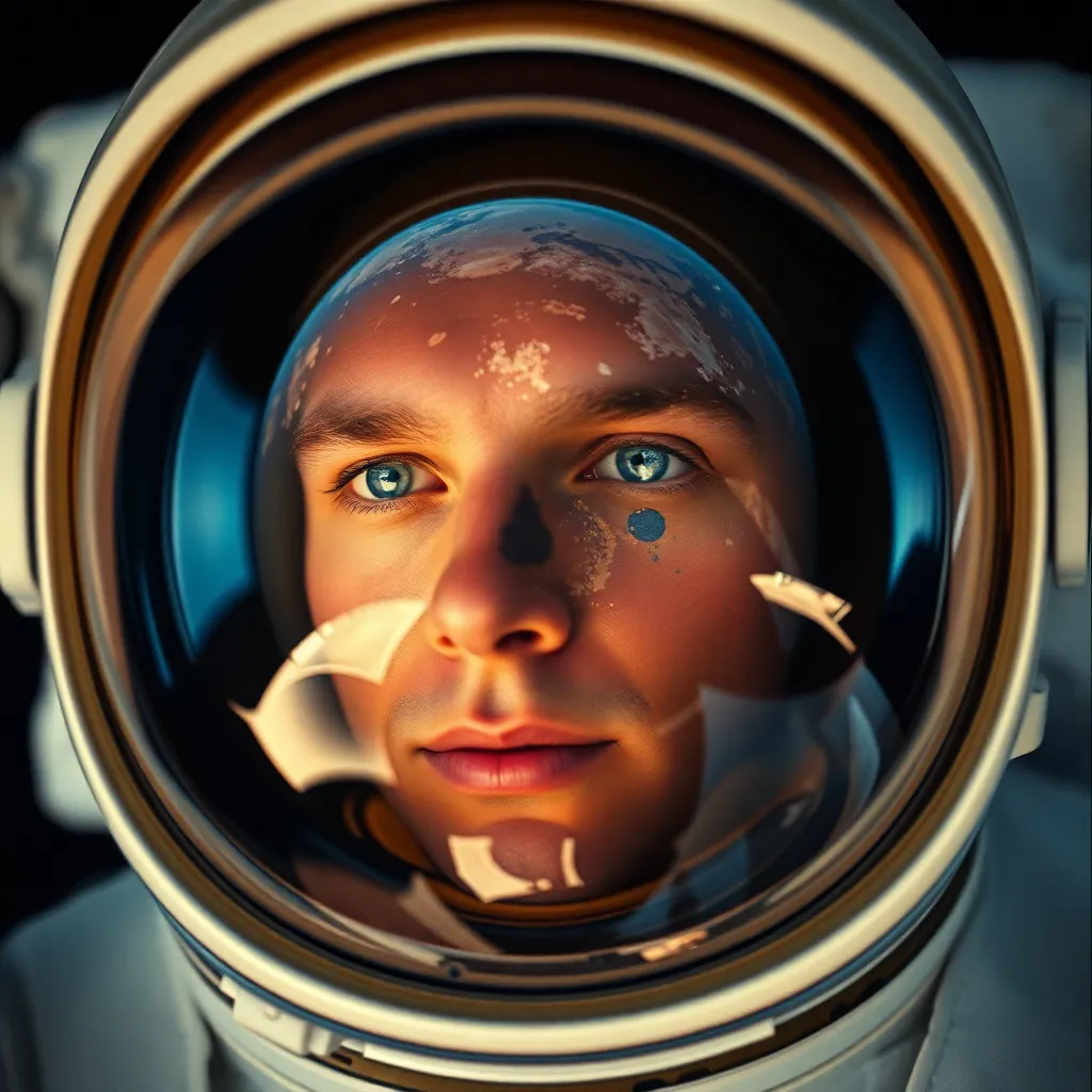 Astronaut Helmet Reflecting Earth