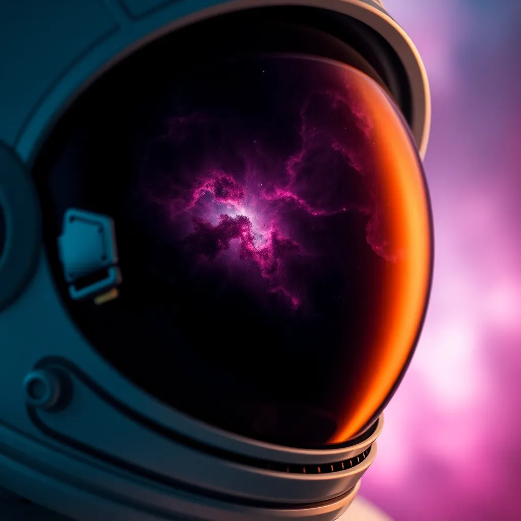Astronaut's Helmet Reflecting Nebula Colors