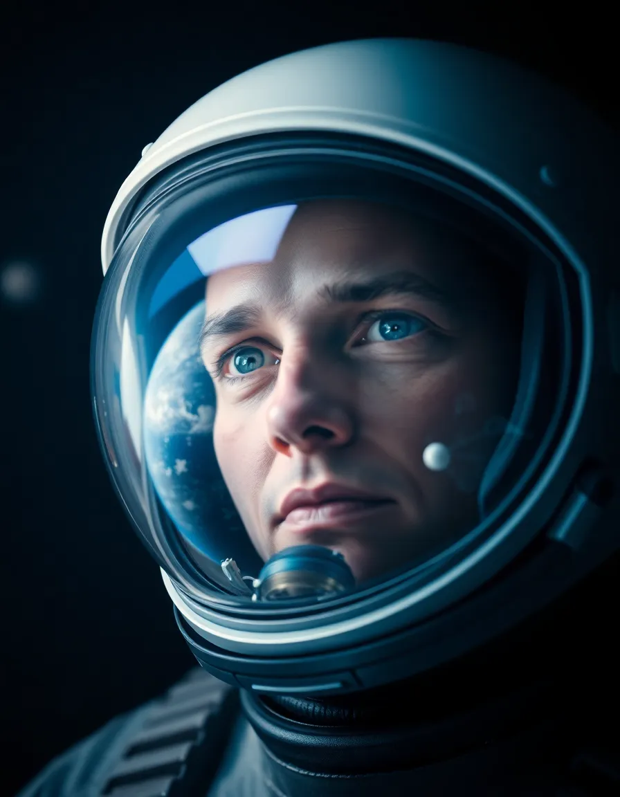 Astronaut Portrait with Earth and Stars Reflection