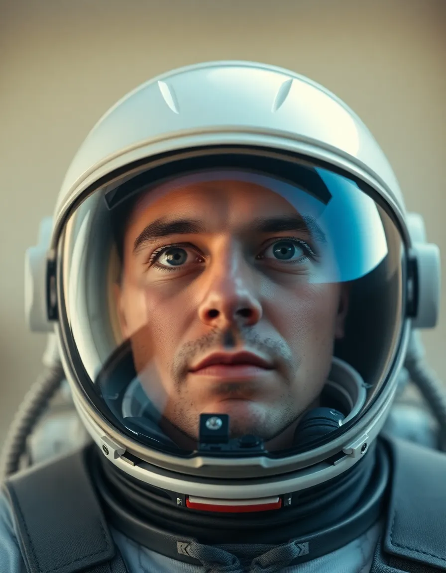 Close-Up Portrait of Astronaut in Helmet