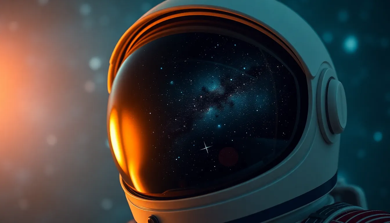 Astronaut Helmet Reflecting the Milky Way