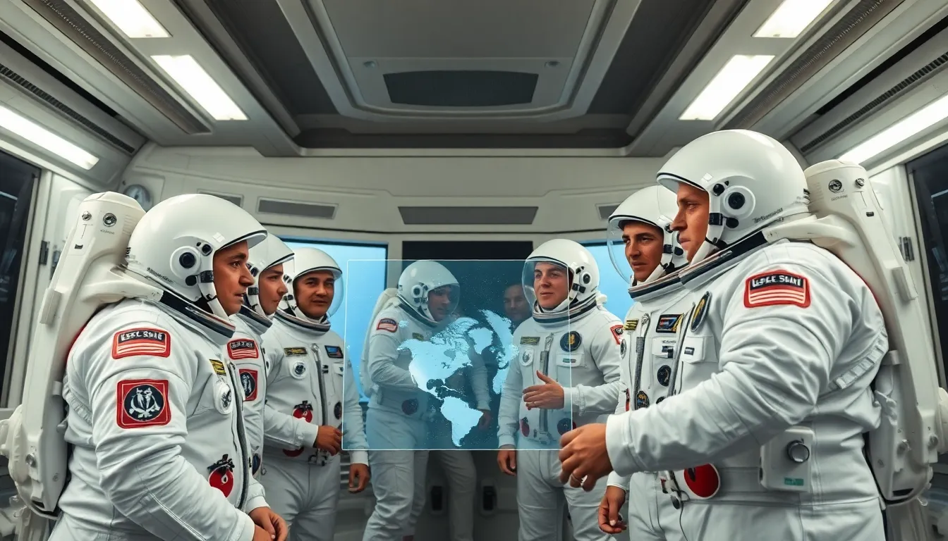 Team of Astronauts in Mission Control Room