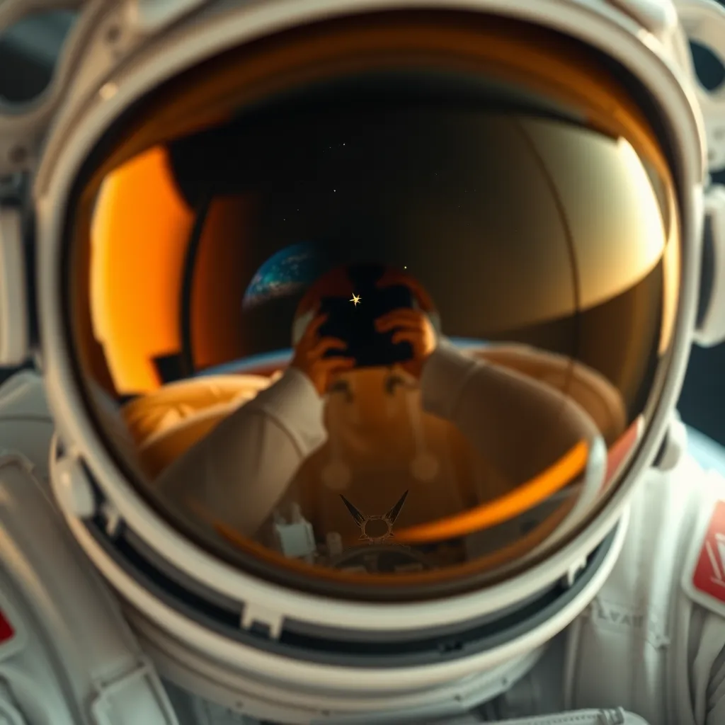 Close-Up of Astronaut's Visor with Earth Reflection